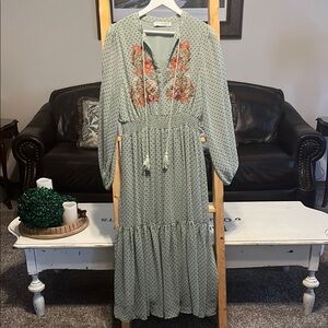 Green Long Sleeve Plunge Sundress